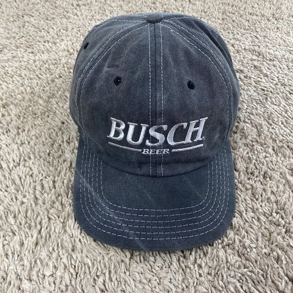 Vtg 1996 Busch Beer‎ Hat Gray Canvas White Stitch Script Adjustable Cap Made USA - Picture 10 of 11